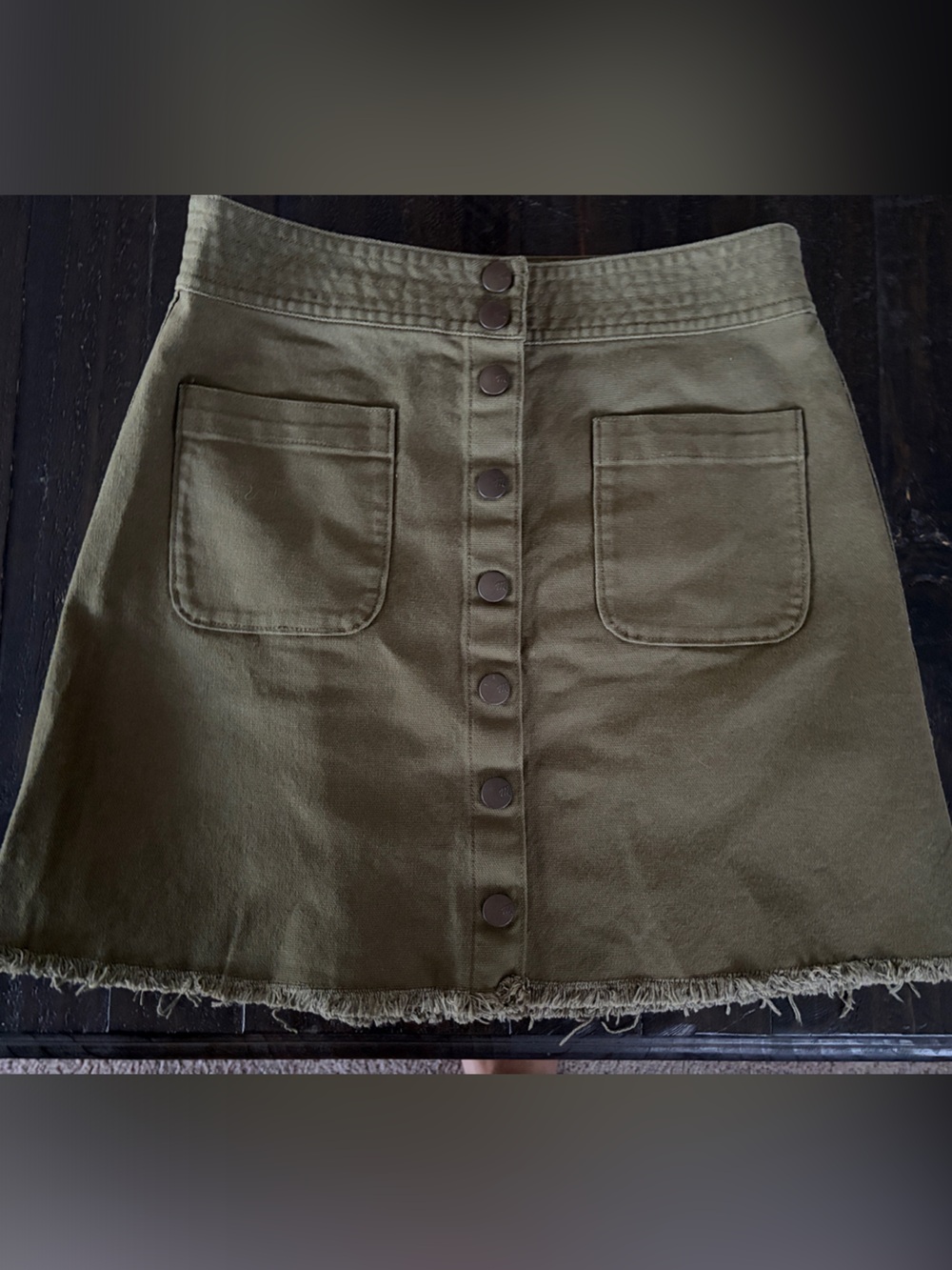 Madewell size 2 Button-Front Olive Green A-Line Mini Skirt